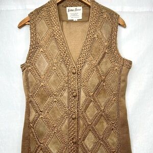 Vintage Neiman Marcus Brown Wool Sweater Vest Pant Set Cable Knit Sz Women’s 14